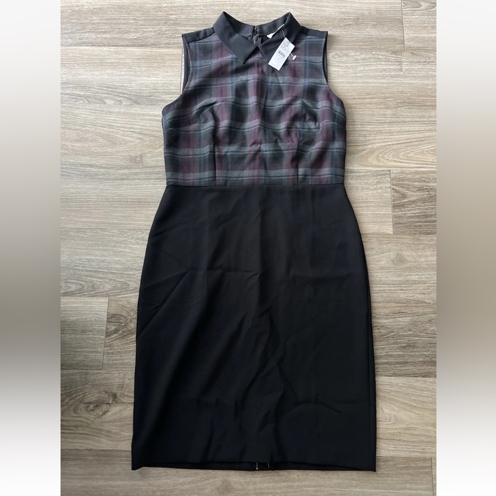 LOFT Plaid and Black Midi Dress Sz.8 NWT